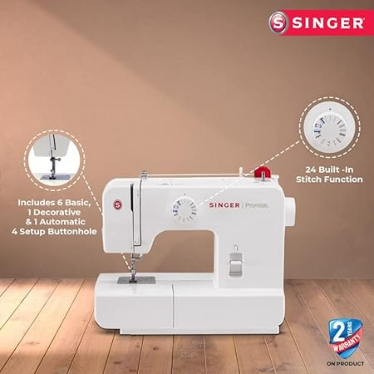 Singer promise 1408 automatic zig-zag electric metal frame - Sewing machine - White - Front view