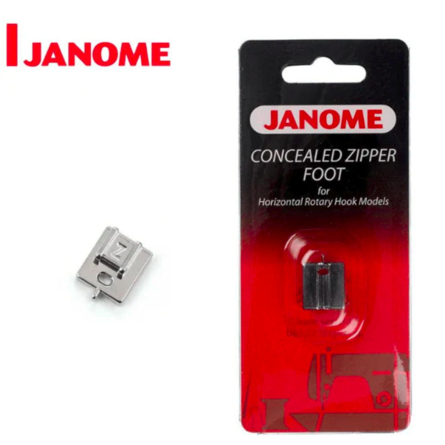 Janome - Concealed zipper foot - SIlver - Front view