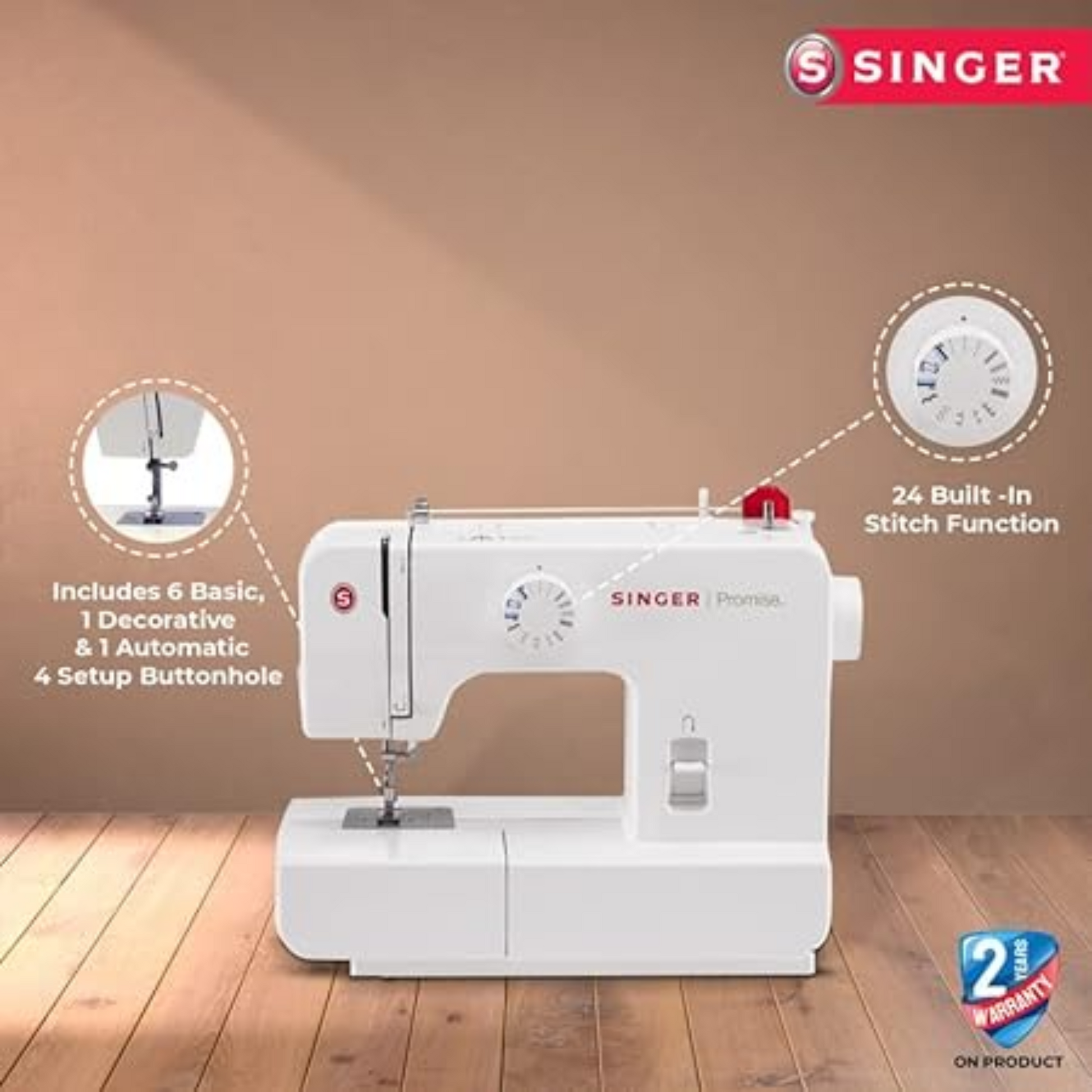 Singer promise 1408 automatic zig-zag electric metal frame  - Sewing machine - White - Front view