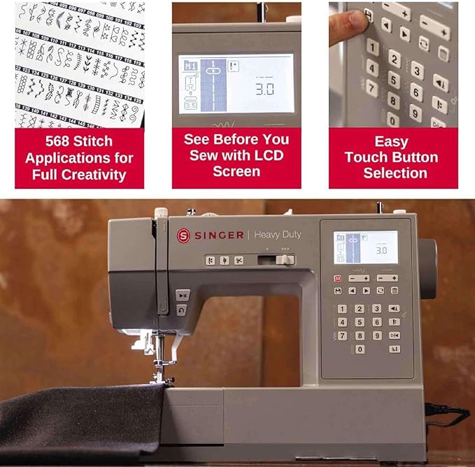 Singer SGM-HD6805C Heavy Duty Digital Sewing Machine, 300 Stitches, 568 Applications, Adjustable Stitch Length And Width, LCD Screen, LED Light, Free Arm, Needle Threader, and Lettering | SGM-HD6805C - NEW AL AFRAH