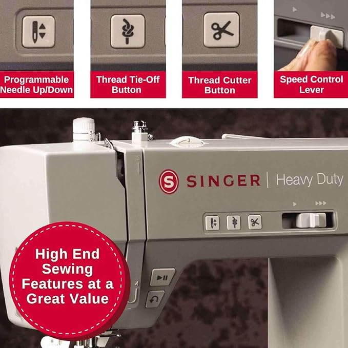 Singer SGM-HD6805C Heavy Duty Digital Sewing Machine, 300 Stitches, 568 Applications, Adjustable Stitch Length And Width, LCD Screen, LED Light, Free Arm, Needle Threader, and Lettering | SGM-HD6805C - NEW AL AFRAH