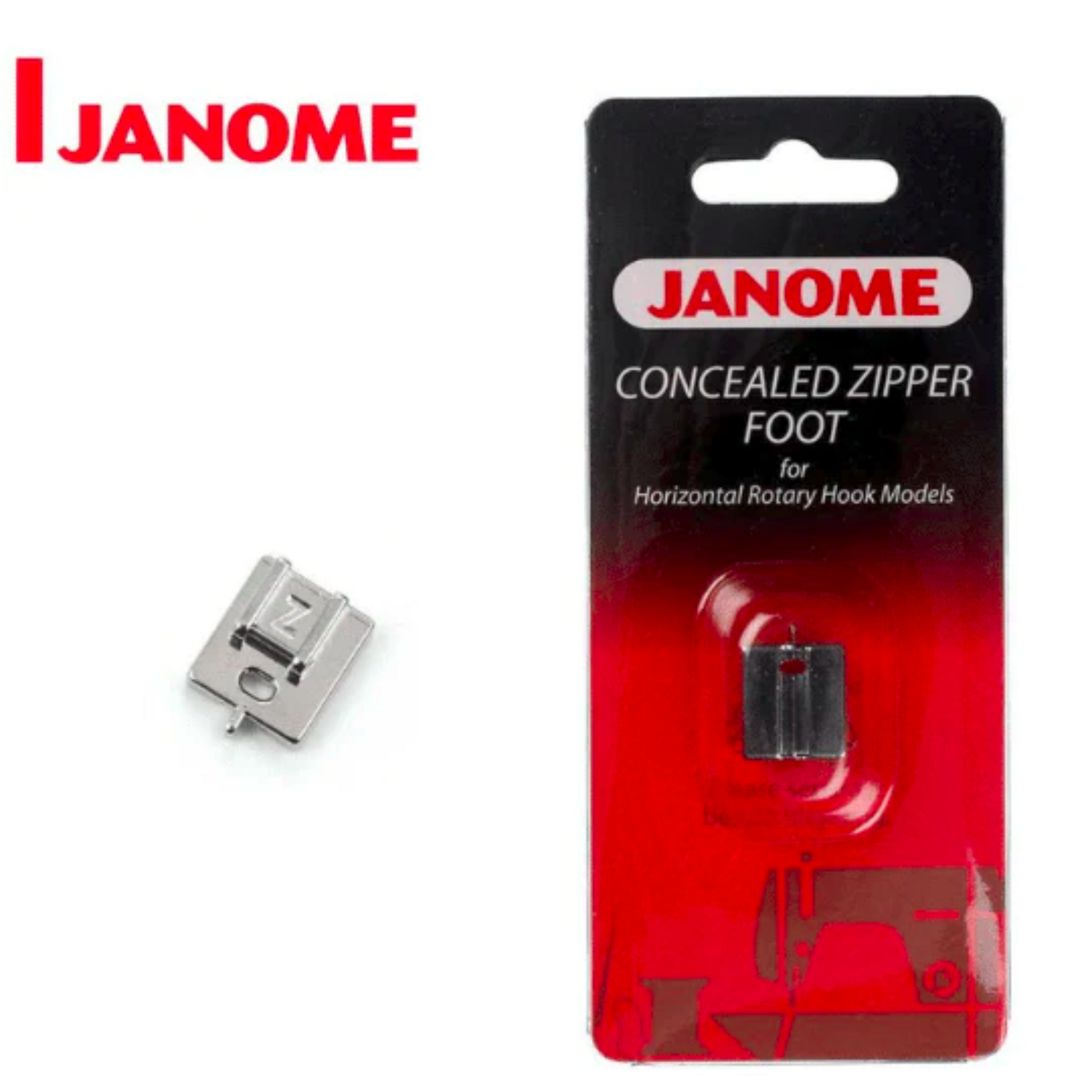 Janome - Concealed zipper foot - SIlver - Front view 