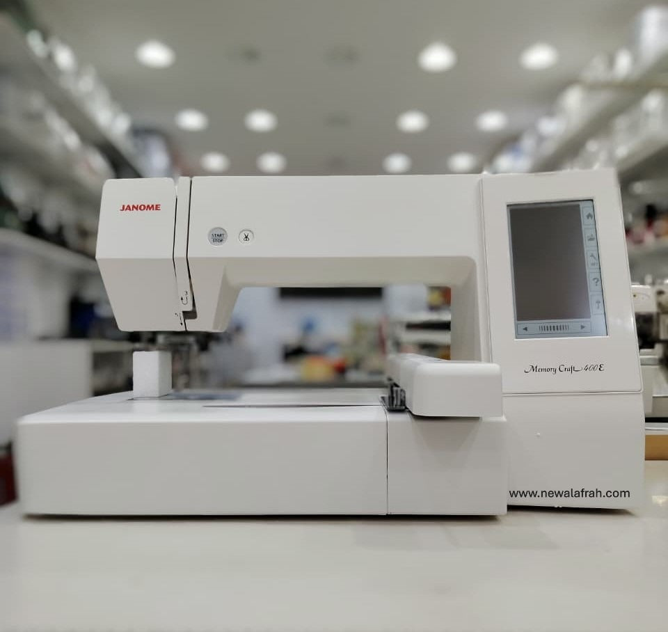 Janome Memory Craft 400E Embroidery Machine, 160 High Quality Janome Built In Designs, 6 fonts for monogramming, 2 and 3 letter monogram built in, White | 400E - NEW AL AFRAH