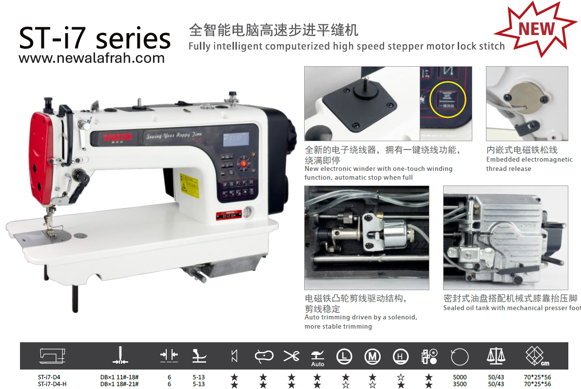 SPARTAK ST-i7 D4 Fully Intelligent Computerized High Speed Stepper Motor Lockstitch Machine - Complete set with Table&Stand